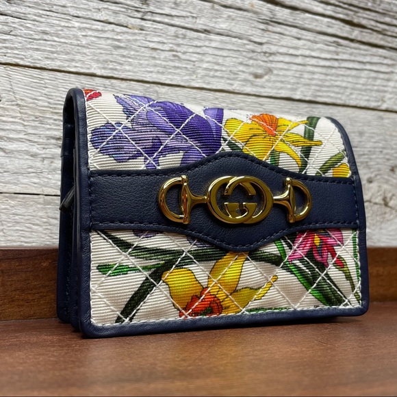 Gucci Blue Floral Quilted Bi-Fold Wallet 536353 - Picture 3 of 16